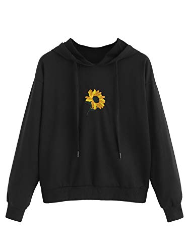 Product Cover SweatyRocks Women's Floral Print Long Sleeve Hoodie Casual Drawing Sweatshirt Pullover Crop Top