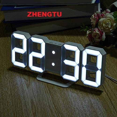 Product Cover ZHENGTU Modern Digital Led Table/Wall Hanging Alarm Clock Watch, 24 Or 12-Hour Display- (White Colour)