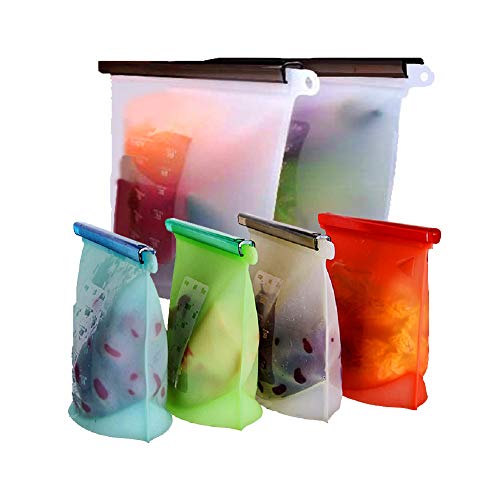 Product Cover Reusable Silicone Food Storage Bags,WOHOME Airtight Seal Food Preservation Bags/Food Grade/Versatile Preservation Bag Container for Vegetable,Liquid,Snack,Meat,Lunch,Fruit,/2xLarge 50oz+4xSmall 30oz