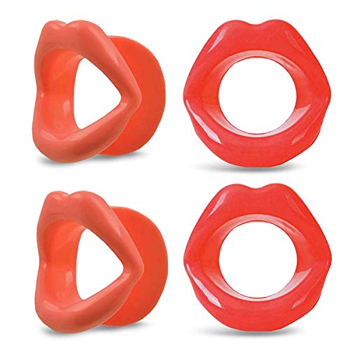 Product Cover Safe Silicone Rubber Anti-wrinkle Face Slim Muscle Lips Trainer Mouth Tightener Face-lift Slimmer (4 pcs, 2 Pink and 2 Red)