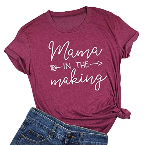 Product Cover Mama in The Making Pregnancy Announcement T-Shirt Women Letter Print Short Sleeve Tops Tee (X-Large,Purple)