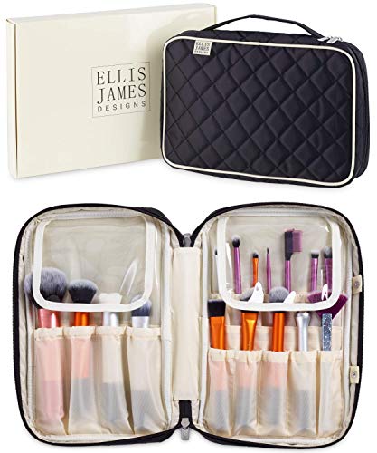 Product Cover Ellis James Designs Makeup Brush Case Bag Organizer in Black - Professional Designer Make Up Travel Handbag for Make Up Brushes - Stylish & Compact Carrying Holder Storage Handbag Pouch