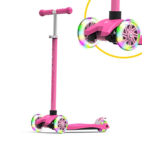 Product Cover Swagtron K5 3-Wheel Kids Scooter with Light-Up Wheels | Quick Assembly | ASTM-Certified | Height-Adjustable for Boys or Girls Ages 3+ (Pink)