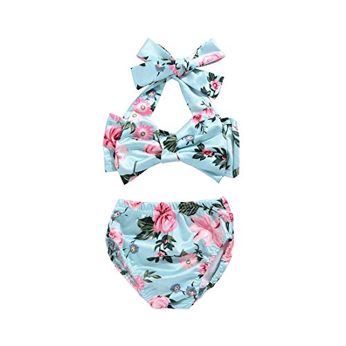Product Cover Cute Baby Girls 2Pcs Bikini Bathing Swimsuit Halter Tube Top+Floral Bottom Summer Sunsuit (Floral, 6-12Months)
