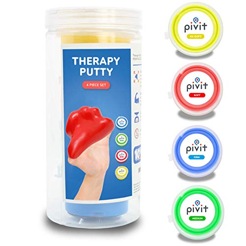 Product Cover Pivit Therapy Putty Hand Exerciser Stress Balls for Adults | 4 Pack | Fingers Hands & Grip Strength Trainer Puddy | Extra Soft Soft Medium & Firm Resistance Kit | Theraputty for Rehab Physical Therapy