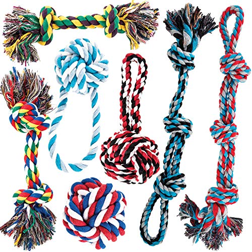 Product Cover AMZpets Dog Toy Set for Large Dogs and Aggressive Chewers - 7 Nearly Indestructible Cotton Chewing Ropes. Tough Durable Heavy Duty Dental Chew Toys Kit for Big Breeds, Puppy Teething, Tug of War Play.