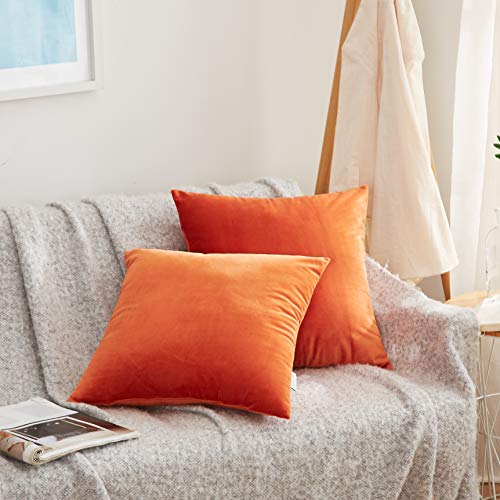 Product Cover Acanva Solid Velvet Soft Decorative Throw Pillow, 18 x 18, Tangerine
