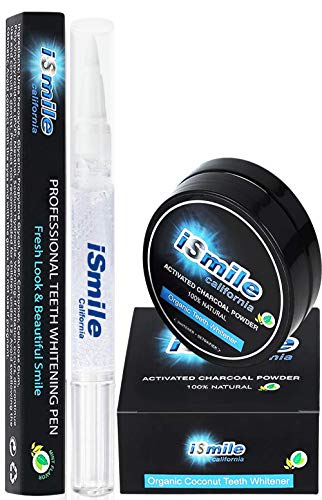Product Cover iSmile Teeth Whitening Kit Charcoal & Pen - 35% Carbamide Peroxide Pen & Organic Coconut Charcoal Powder - Professional Strength - No Sensitivity