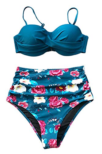 Product Cover CUPSHE Women's Sapphire Blue Floral High Waisted Bikini Set