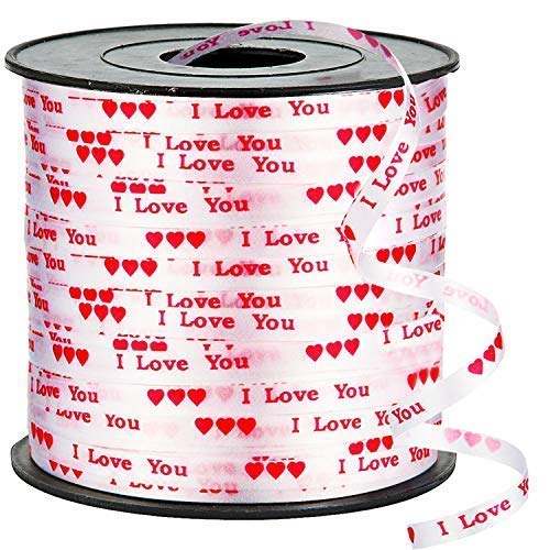Product Cover I Love You Curling Ribbon - 100 Yard | Valentines Day Decorations for Home, Outdoor, Office, Window, Classroom | Perfect for Balloons, Gift Wrap, Birthday Party Supplies, Crafts DIY