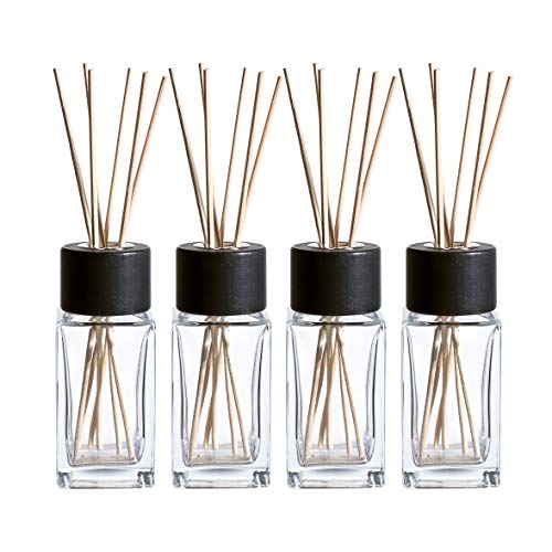 Product Cover Whole Housewares 100ML 3.4Ounce Clear Glass Diffuser Bottles with 24pcs Natural Reed Sticks, 4.7