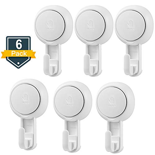 Product Cover Suction Hooks LUXEAR Powerful Vacuum Suction Cup Hooks- Heavy Duty Kitchen Suction Cup Holder Shower Hook for Towel Robe Loofah - White Waterproof Suction Holder- for Bathroom Kitchen Restroom (6Pack)