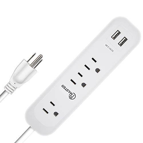 Product Cover Surge protector power strip with USB Port ,6FT Cord Straight Plug 3 AC Outlets, 2 USB Outlets(2.4A /5V 12W), White