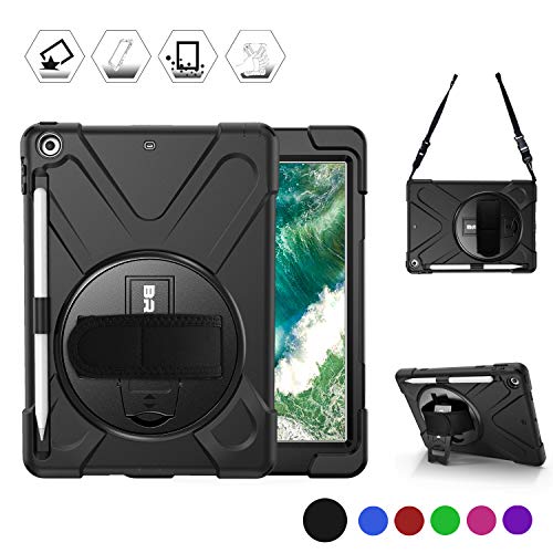 Product Cover BRAECN iPad 9.7 2018/2017 Case - Heavy Duty Shockproof Rugged Case with Pencil Holder, Shoulder Strap & Rotating Hand Strap/Stand for iPad 9.7