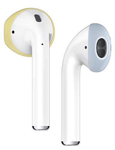 Product Cover elago {Fit in The Case} Upgraded Secure Fit Designed for AirPods Eartips Covers, Anti-Slip Soft Silicone Earbuds Cover, Compatible with Apple AirPods 1 & 2 (2 Pairs of 2 Colors : Yellow + Pastel Blue)