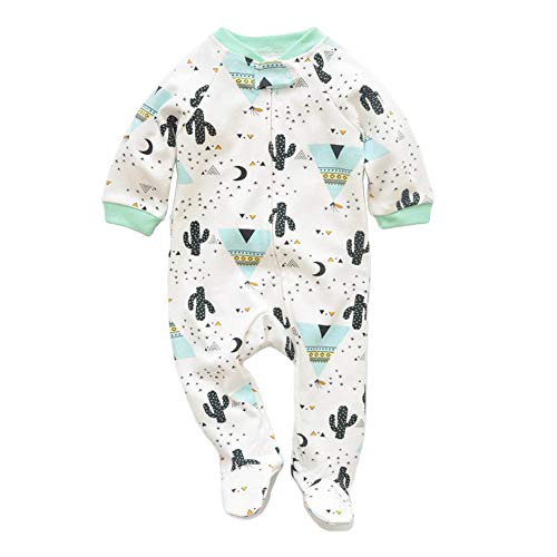 Product Cover JooNeng Newborn Baby Cotton Footies Romper Infant Long Sleeve Animal Plant Printed Sleeper Pajamas Onsies,Cactus, 3-6 Months