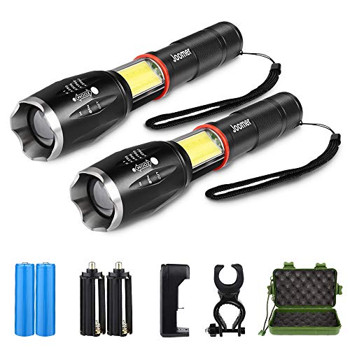 Product Cover 2 Pack High Lumen Flashlight, 1000 Lumen, Zoomable, 6 Modes, Cree LED, Waterproof Handheld Flashlight with COB Working Light, Rechargeable Battery & Charger & Bicycle Mount Included