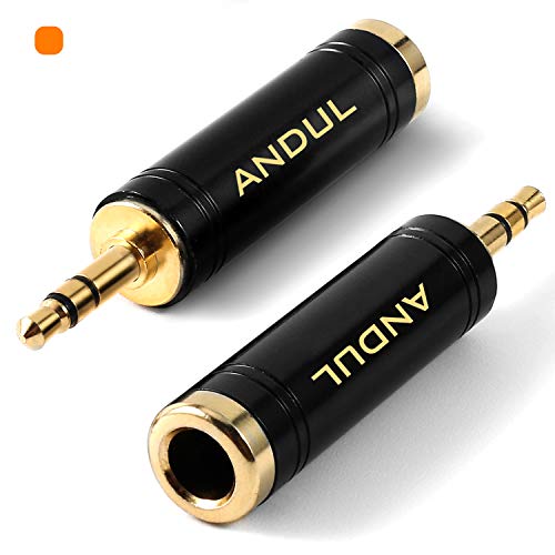 Product Cover ANDUL 1/4'' to 3.5mm Stereo Pure Copper Headphone Adapter,3.5mm(1/8'') Plug Male to 6.35mm (1/4'') Jack Female Stereo Adapter for Headphone, Amp Adapte, Black 2-Pack