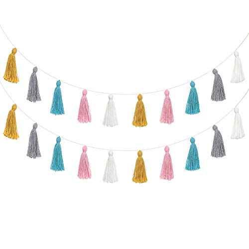 Product Cover Mkono 2 Pack Cotton Tassel Garland Banner Colorful Party Backdrop Decorative Wall Hangings Llama Decorations for Bedroom,Nursey Dorm Room,Birthday,Baby Shower,Girls Boho Home Decor Gift