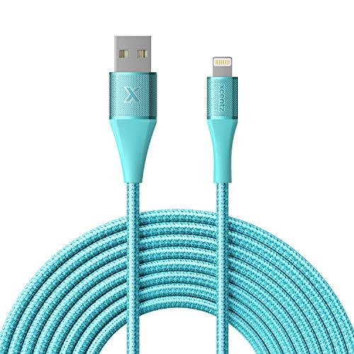 Product Cover Xcentz iPhone Charger 10ft, Apple MFi Certified Lightning Cable, Braided Nylon High-Speed iPhone Cable with Premium Metal Connector for iPhone X/XS/XR/XS Max/8/7/6/5S/SE, iPad Pro/Mini/Air, Blue