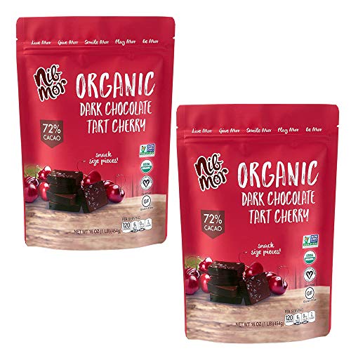Product Cover Nib Mor Organic Dark Chocolate Snacking Bites with 72% Cacao - Tart Cherries, 16 Ounce (2 Pack)