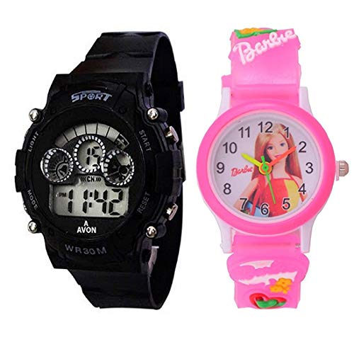 Product Cover Capture FashionTM New Model Cute Barbie Dial Analog and 7lights Display Sports Combo Watches for Boys&Girls