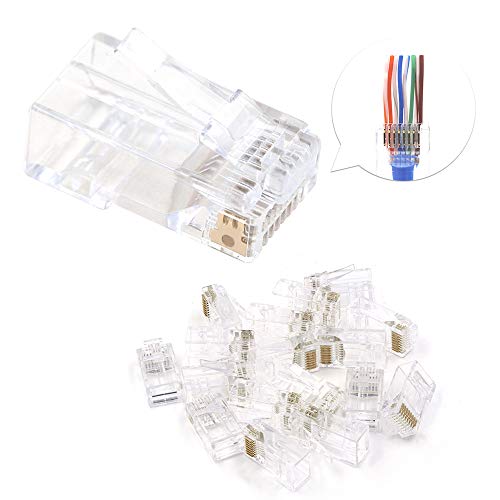 Product Cover VCE 50 Pack CAT6 Pass Through 3 Prong Ethernet RJ45 Modular Plug EZ Crimp Connector for UTP and STP Cable - 50u Gold Plated