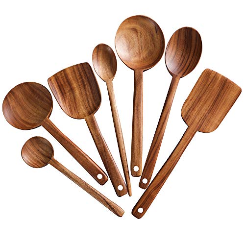 Product Cover 7pcs Long Handle Wooden Cooking Utensil Set Non-stick Pan Kitchen Tool Wooden Cooking Spoons and Spatulas by UBae (7pcs Set)