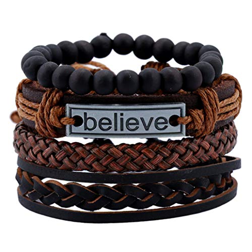Product Cover KISSFRIDAY Unisex Believe Pattern Vintage Adjustable Multi-layer Woven Jewelry Wristbands Gift