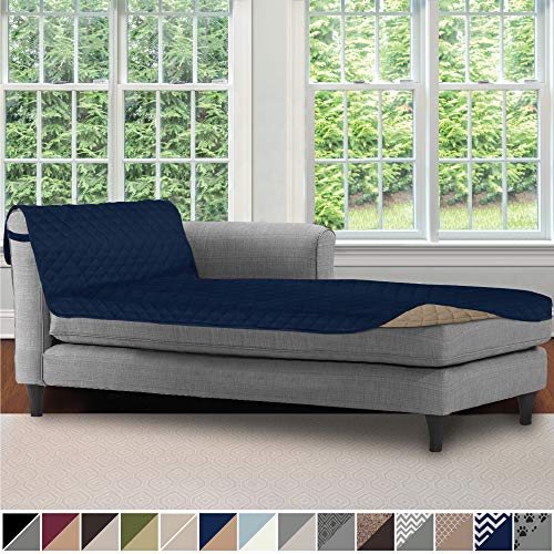 Product Cover Sofa Shield Original Patent Pending Reversible Sofa Chaise Protector, 102x34 Inch, Washable Furniture Protector, 2 Inch Strap, Chaise Lounge Slip Cover for Pets, Dogs, Kids, Cats, Navy Sand