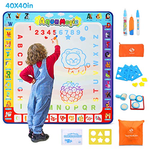 Product Cover Fansteck Water Doodle Mat, Large Water Drawing Mat 40X40 inch, No Mess Aqua Magic Doodle Mat with 24 Accessories, Colorful Educational Toy and Ideal Gift for Toddlers, Boys, Girls Age of 2 3 4 5 6 7 8