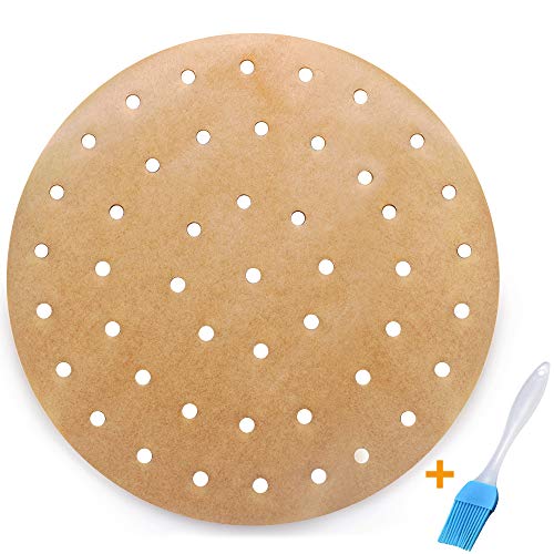 Product Cover 100pcs Unbleached Air Fryer Liners, Vancens 7.5 inches Bamboo Steamer Liners, Premium Perforated Parchment Steaming Papers, Non-stick Steamer Mat, Perfect for 3.5 & 3.7QT Air Fryers/Baking/Cooking