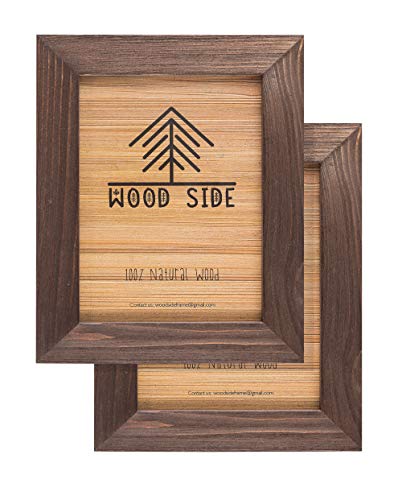 Product Cover Rustic Wooden Picture Frame 5x7 Inch - Set of 2-100% Natural Eco Barn Wood with Real Glass - Made for Wall Hanging and Tabletop Display - Brown Wenge