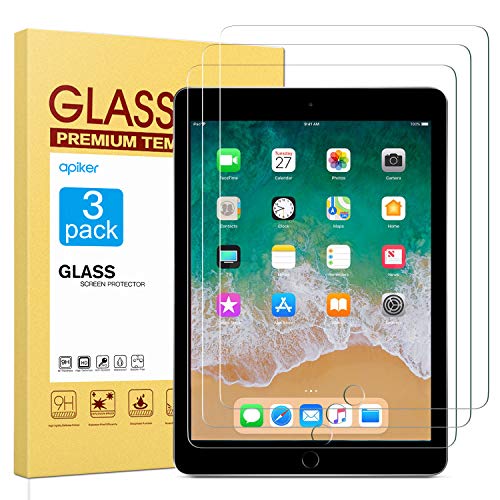 Product Cover apiker [3 Pack] Screen Protector for iPad 9.7 2018 (iPad 6th Generation) / iPad 9.7 2017 / iPad Pro 9.7 Inch, Tempered Glass Screen Protector with Apple Pencil Compatible/High Definition