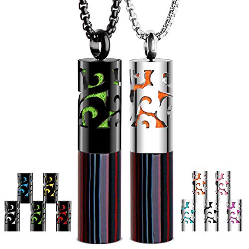 Product Cover RoyAroma 2PCS Aromatherapy Essential Oil Container Pendant Necklace, Fashion Pattern Locket Necklace, Diffuser and Container 2-in-1 Stainless Steel Necklace with 10 Color Pads-Gift for Male & Female