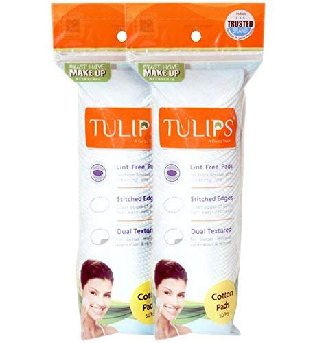 Product Cover Tulips 50 Round Facial Cotton Pads in a Ziplock Bag (Pack of 2); Made from 100% Pure Soft Cotton, Best for Applying & Removing Makeup, safe for sensitive Skin