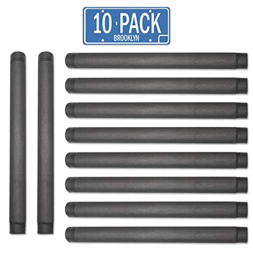 Product Cover Brooklyn Pipe Sandblast Finish | 1/2 x 12 Inch Heavy Duty Schedule 40 Industrial Pipe | Threaded Pipe Nipple for DIY Shelving and Furniture, 10 Pack