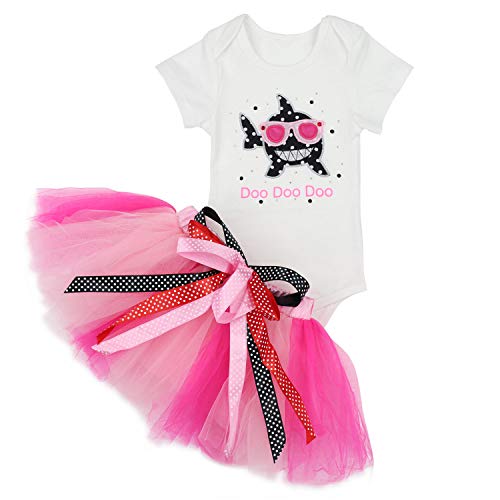 Product Cover Baby Girls Birthday Shark Doo Doo Doo Romper + Tutu Dress 1st Birthday Outfit Set 12-18 Months Pink