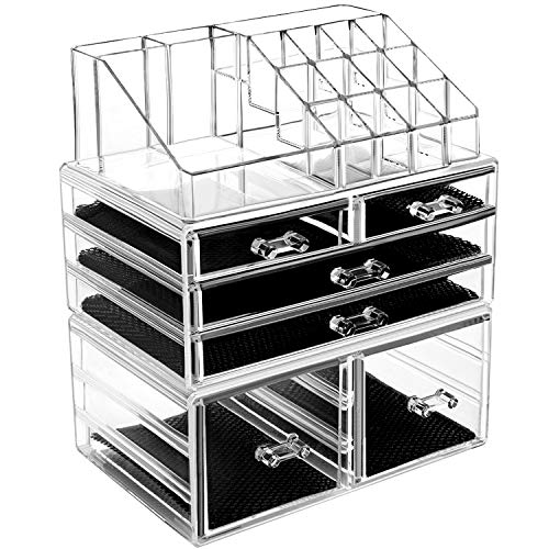 Product Cover hblife Makeup Organizer 3 Pieces Acrylic Cosmetic Storage Drawers and Jewelry Display Box