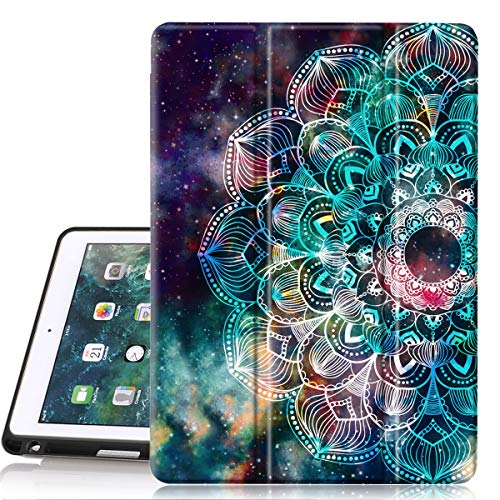 Product Cover Hocase iPad 6th/5th Generation Case, PU Leather Smart Case with Apple Pencil Holder, Auto Sleep/Wake Feature, Soft TPU Back Cover for iPad A1893/A1954/A1822/A1823 - Mandala in Galaxy