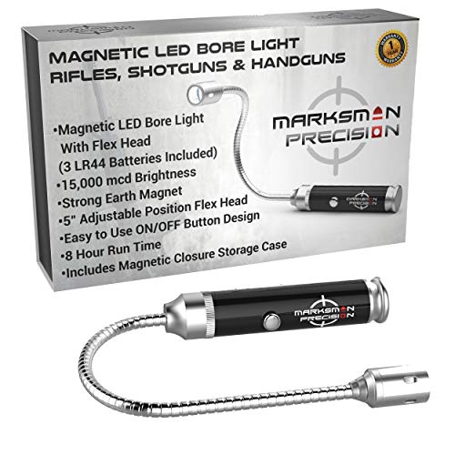 Product Cover Marksman Precision Magnetic LED Bore Light - Hunting Shooting Rifle Pistol Handgun Shotgun Tactical - 5 Inch Flex Head - Bright 15,000 mcd - 8 Hour Run Time - Aluminum Barrel - Protective Storage Case