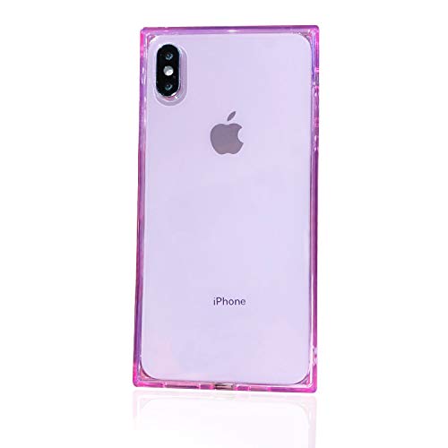Product Cover Tzomsze iPhone XR Square Case Transparent, Reinforced Corners TPU Cushion，Crystal Clear Slim Cover Shock Absorption TPU Silicone Shell-Pink