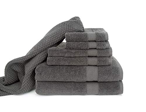 Product Cover Blake Deluxe 7 Piece Bath Towel and Bath Mat Set - Densely Woven Premium Ultra Soft, High Absorbency Combed Cotton - Luxury Spa Bath Towels - 700 GSM (Medium Grey)