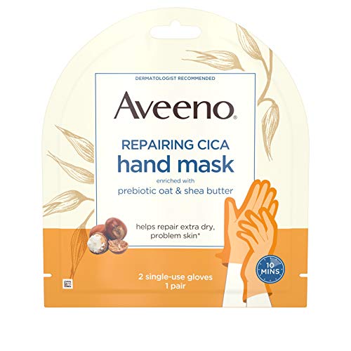 Product Cover Aveeno Repairing CICA Hand Mask with Prebiotic Oat and Shea Butter for Extra Dry Skin, Paraben-Free and Fragrance-Free, 1 Pair of Single-Use Gloves (Pack of 5)