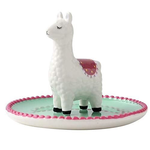 Product Cover CheeseandU Ceramics Alpaca Jewelry Tray Ring Holder Cute Elegant White Llama Organizer Jewelry Display Holder Ornaments Engagement Wedding Rings Holder Stand for Couples Lovers Friends Gift Home Decor