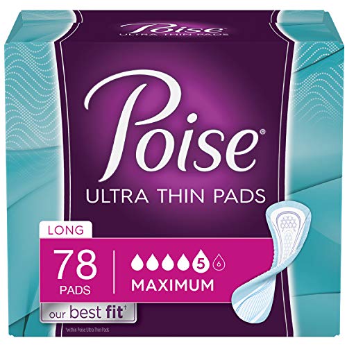 Product Cover Poise Ultra Thin Incontinence Pads, Maximum Absorbency, Long, Unscented, 78 Count ( 2 Packs of 39)