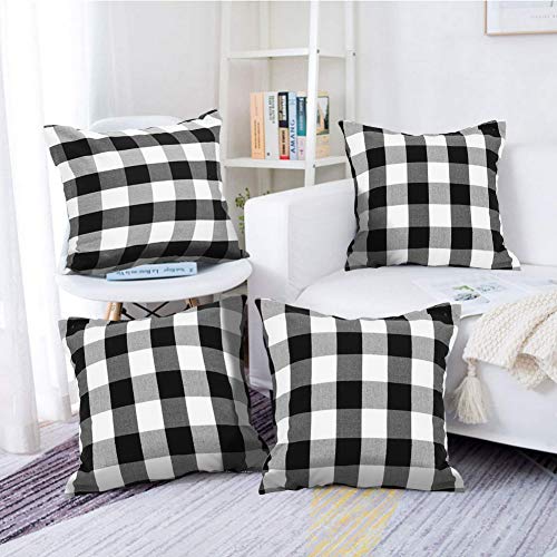 Product Cover Farmhouse Decor Pillow Covers, Black and White Buffalo Checkers Plaids Cotton Throw Pillow Covers, Soft Cushion Cover Decorative Pillowcase for Bed/Sofa/Chair/Couch, 18