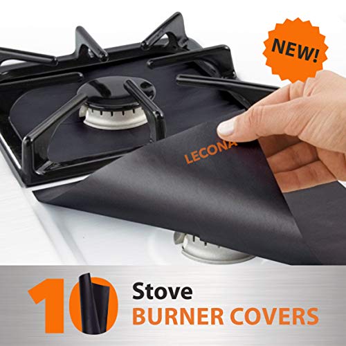 Product Cover 10 pack, gas stove protector, stove burner liners, stovetop range protectors, set top burner covers black, size 10.6