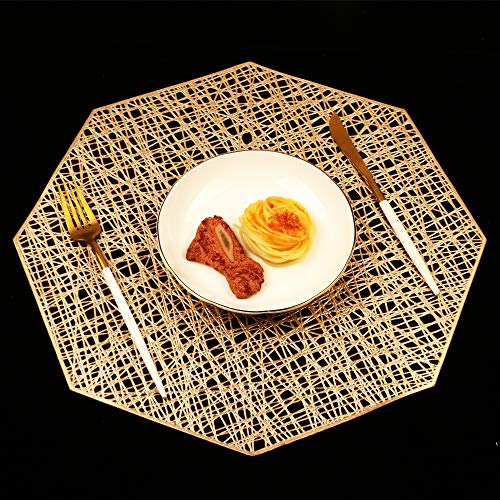 Product Cover Homcomoda Placemats for Dining Table Set of 6 Place Mats Octagonal Non Slip for Dinner Table (Gold)