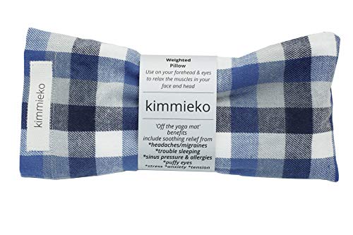 Product Cover Kimmieko Weighted Spa Pillow for Eyes and Forehead | Organic Lavender and Flax Seed insert | Post Yoga Relaxation | Handmade in the USA (Blue Striped Flannel)